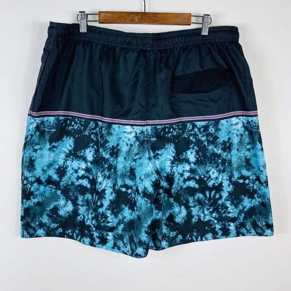 Burnside Size XL Quick Dry E-Board Swim Trunks With 8" Inseam Black Blue - Picture 3 of 4